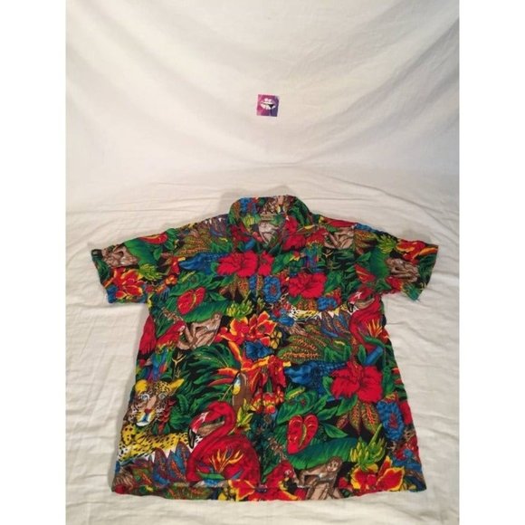 In Gear All Over Print Floral Hawaiian Shirt Mens sz Medium Multicolor - Picture 1 of 6